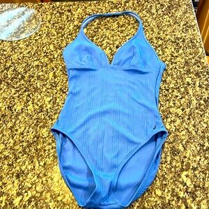 Women’s one piece blue halter swimsuit size 12 brand is Nautica